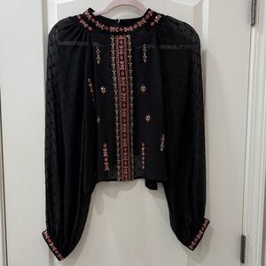 Zara Black Blouse with Pink and Gold Embroidery